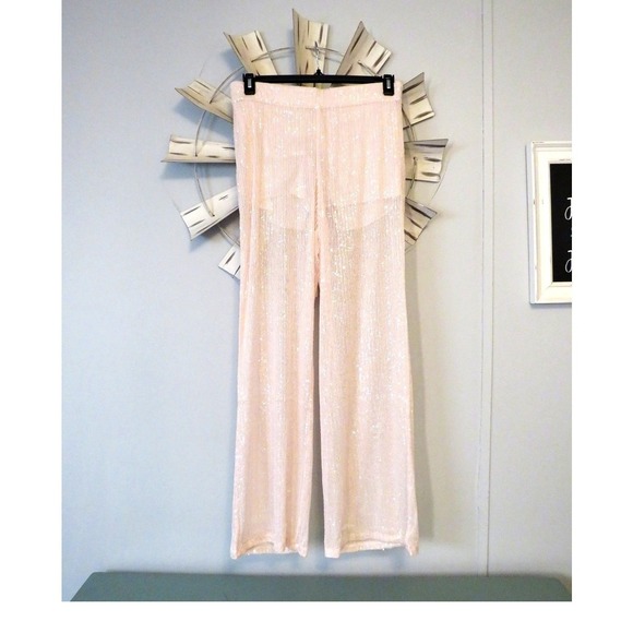 NWT Wide Leg Blush Pink Holiday Sequin Pants - Wild Fable Size Large - Picture 3 of 10